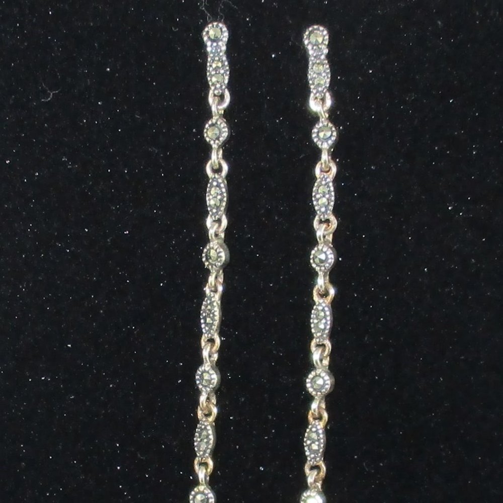 Blue Crystal & Marcasite Dangle Earrings - Picture 4 of 14
